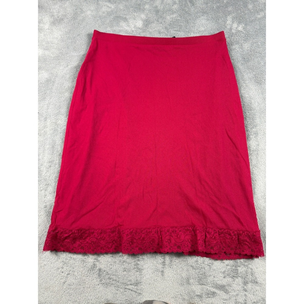 Express World Brand Red Lace Trim Midi Skirt Vintage Y2K Nylon Size M